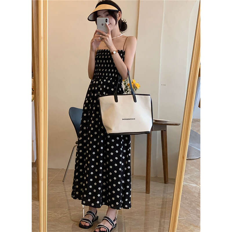 French Sweet Floral Strap For Women Summer New Small Daisy Sleeveless Waist-Cinching Slimming Dress B5