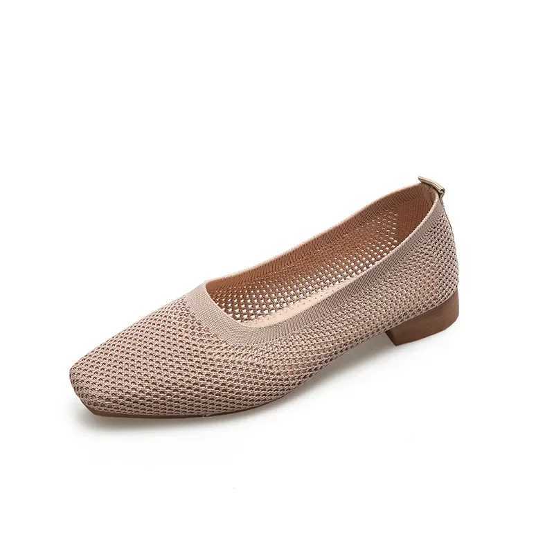 Women Solid Mesh Casual Shoes Summer Breathable Square Toe Hollow Fly Weaving Comfortable Light Soft Walkers Flats Womens Shoes XJ250712