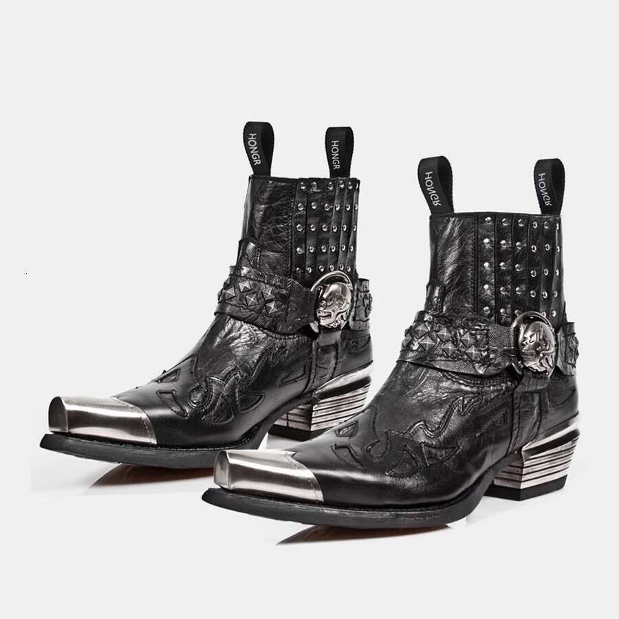 Western Cowboy for Women, Metal Short Unique Design Men's Shoes, Trendy Riding Boots, Height-Increasing Chelsea Boots