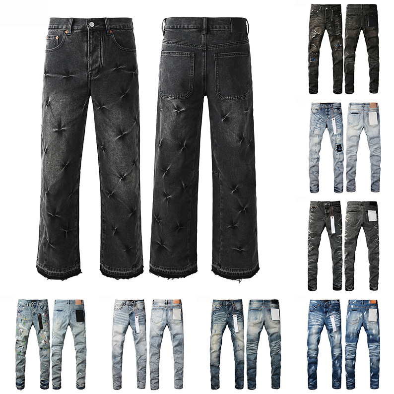 Mens Purples Jeans Denim Designer Jeans Men Black Pants High-End Quality Straight Ripped Biker Jean Slim Fit Motorcycle Clothing