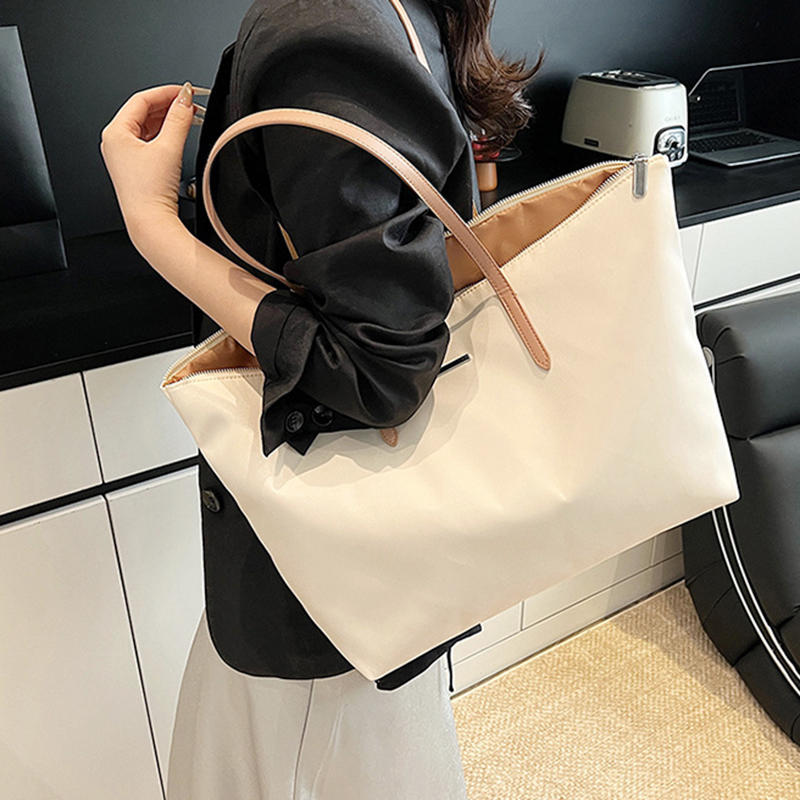Large Capacity Waterproof Commuter Tote Bag Design Women's Handbag French Style Horizontal L Shape Shopping Ba