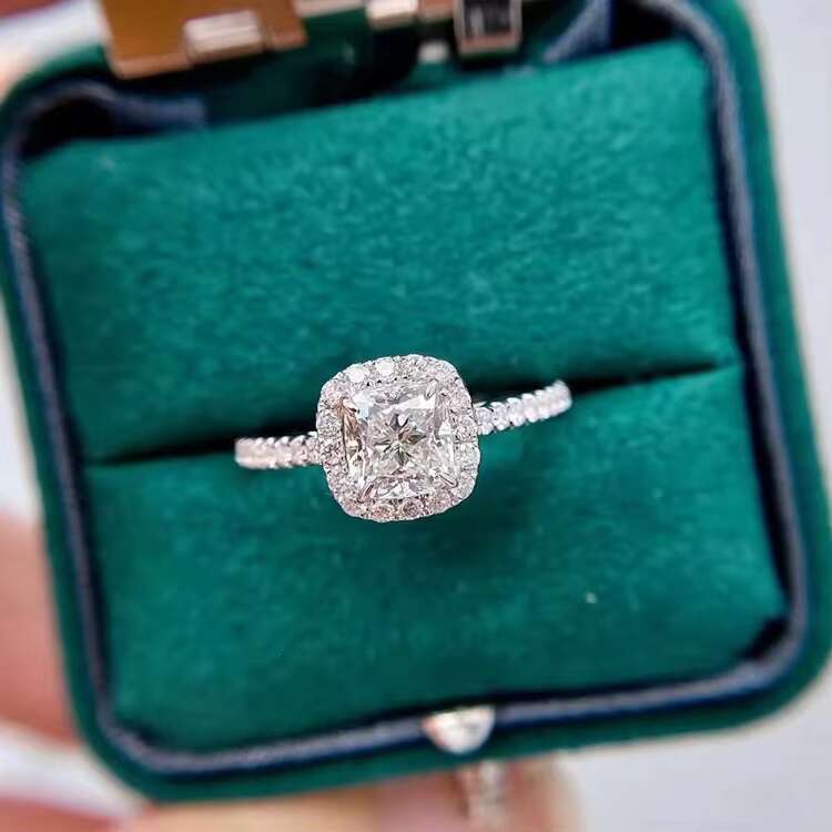 Fine Jewelry Solid 14K White Gold 1.0CT Cushion Moissanite Diamond with Halo Women Engagement Wedding Rings