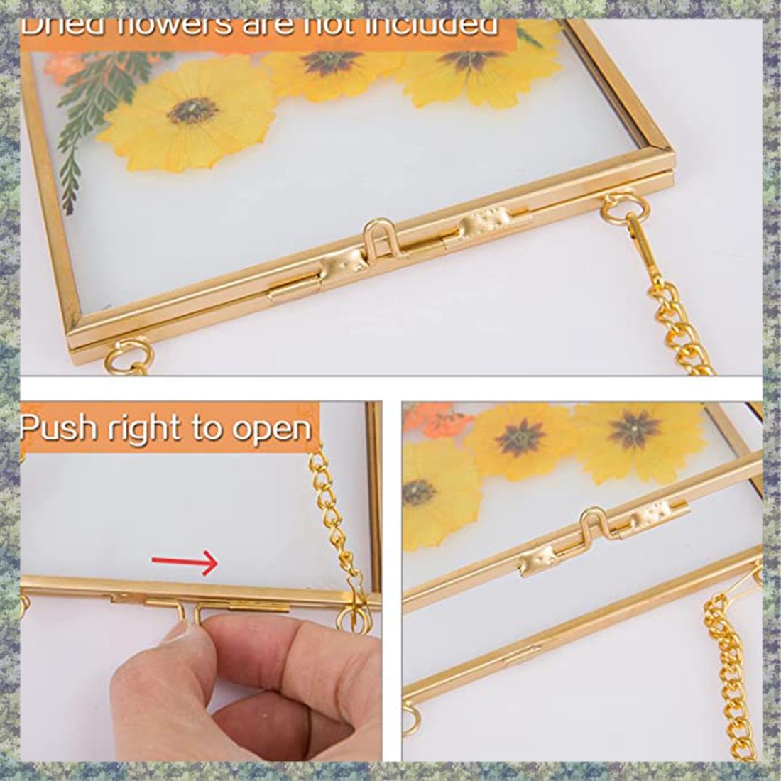 WON 3 Packs Pressed Flowers Frames- Golden Hanging Glass Picture With Chain Floating DIY Artwork Display Frames H260306