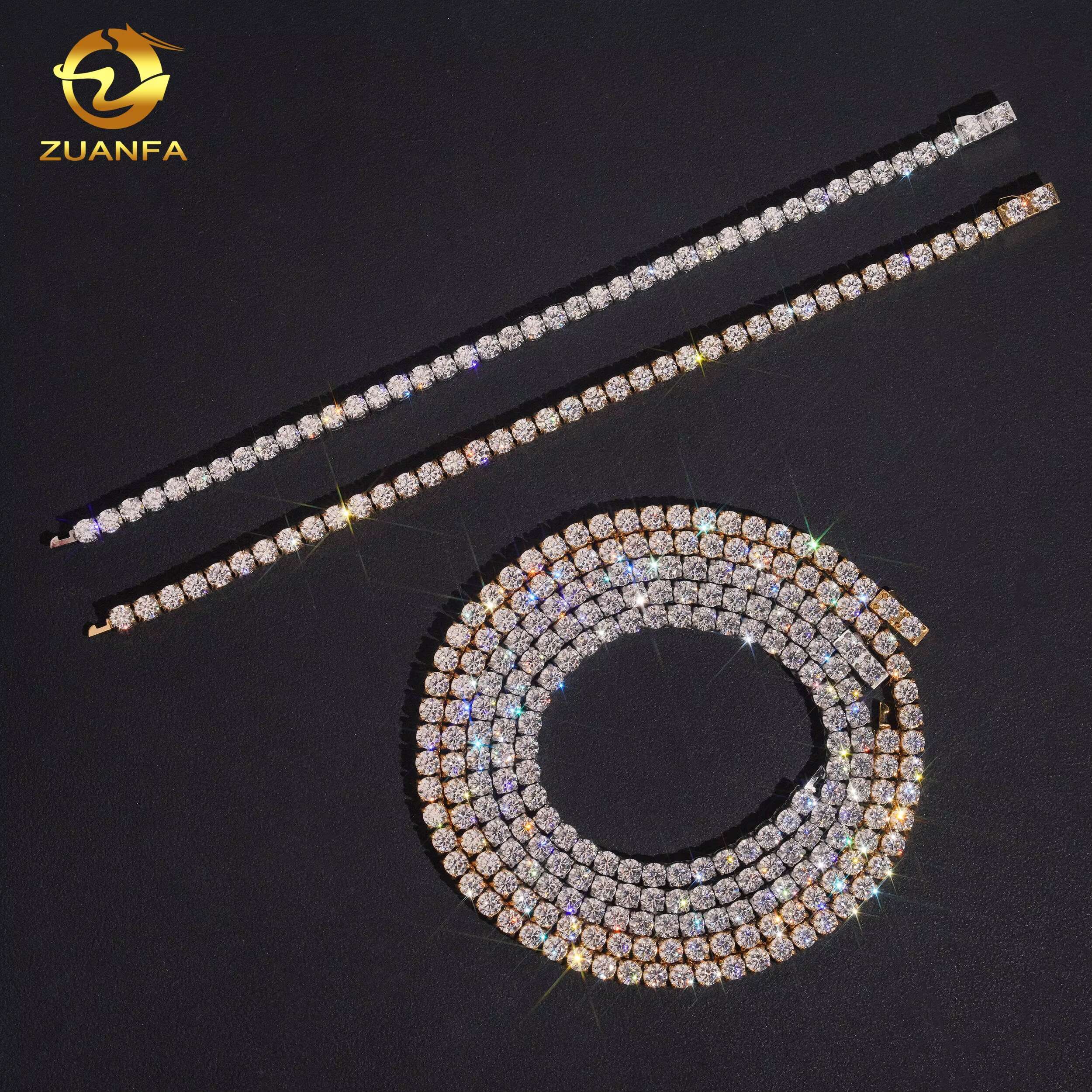 High Quality VVS Moissanite Necklace 4mm Bracelet Hip Hop Moissanite Jewelry Iced Out Diamond 316L Stainless Steel Tennis Chain