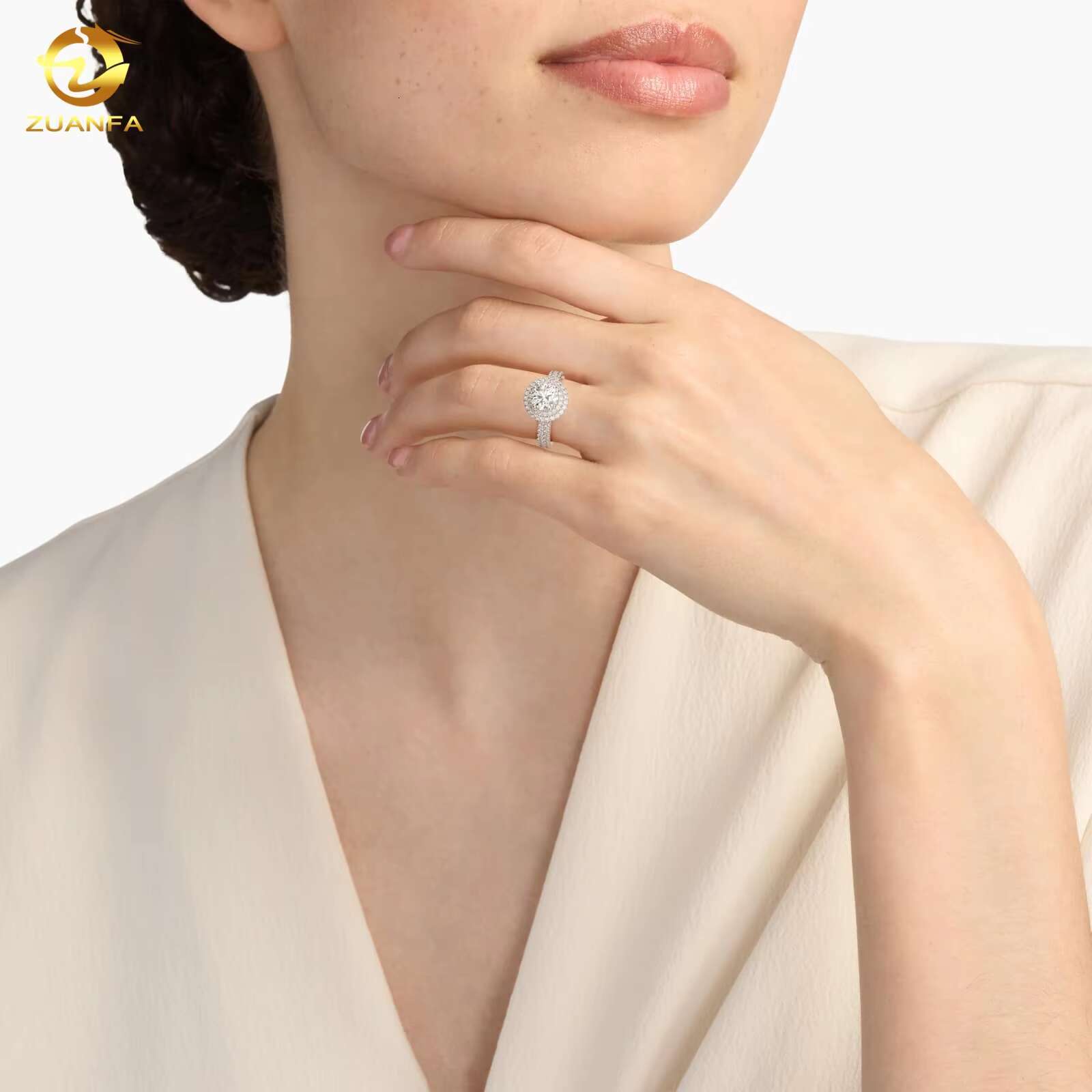 Custom Made Moissanite Soild Gold Wedding Gift Riviera Pave Diamond Engagement Ring in 14k White Gold