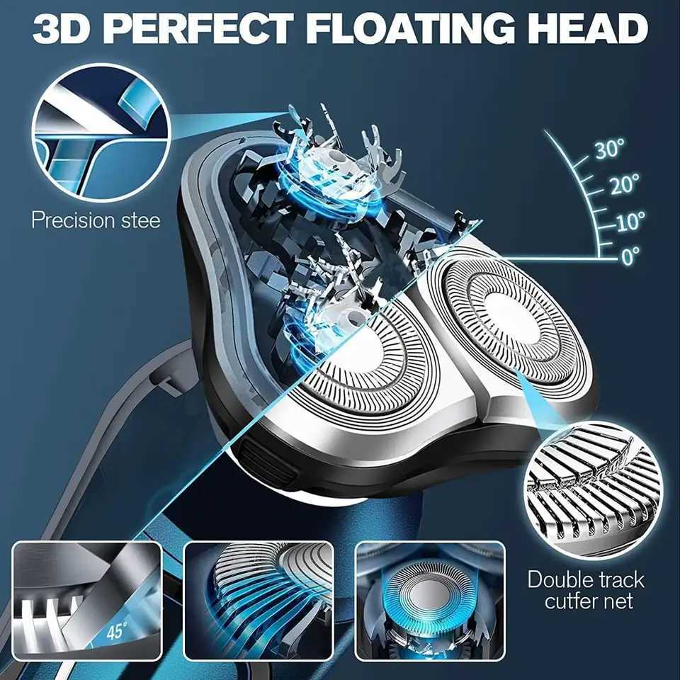 3 IN 1 Electric Razor for Men Rechargeable Electric Shavers with Nose Hair Beard Trimmer Groing Kit Shaving Machine G250712