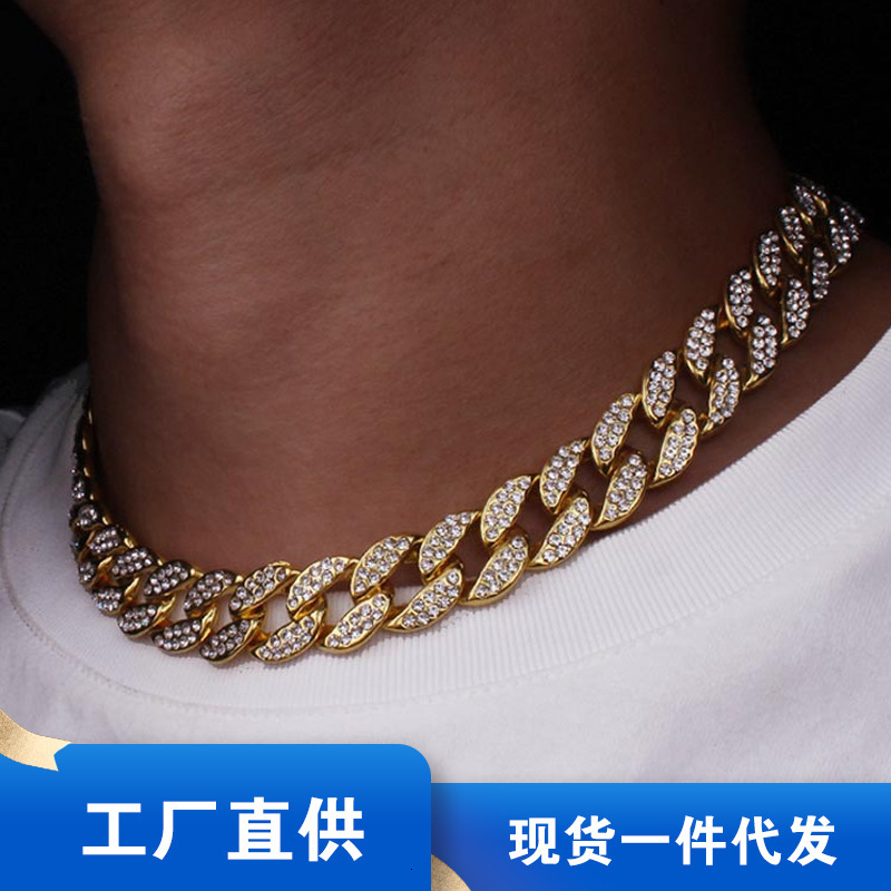 Luxury Jewelry Designer Jewelry Alloy Round Gold Hip-hop Necklace Jewelry Chain Wholesale Non-fading With Diamonds Export Exclusive Men's Necklac