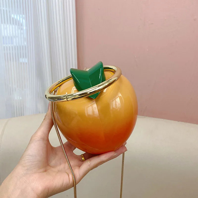 Yellow Peach n Women Handbags Acrylic Box Clutch Bag Evening Party Purse Cute Chains Shoulder Crossbody Bag 250708