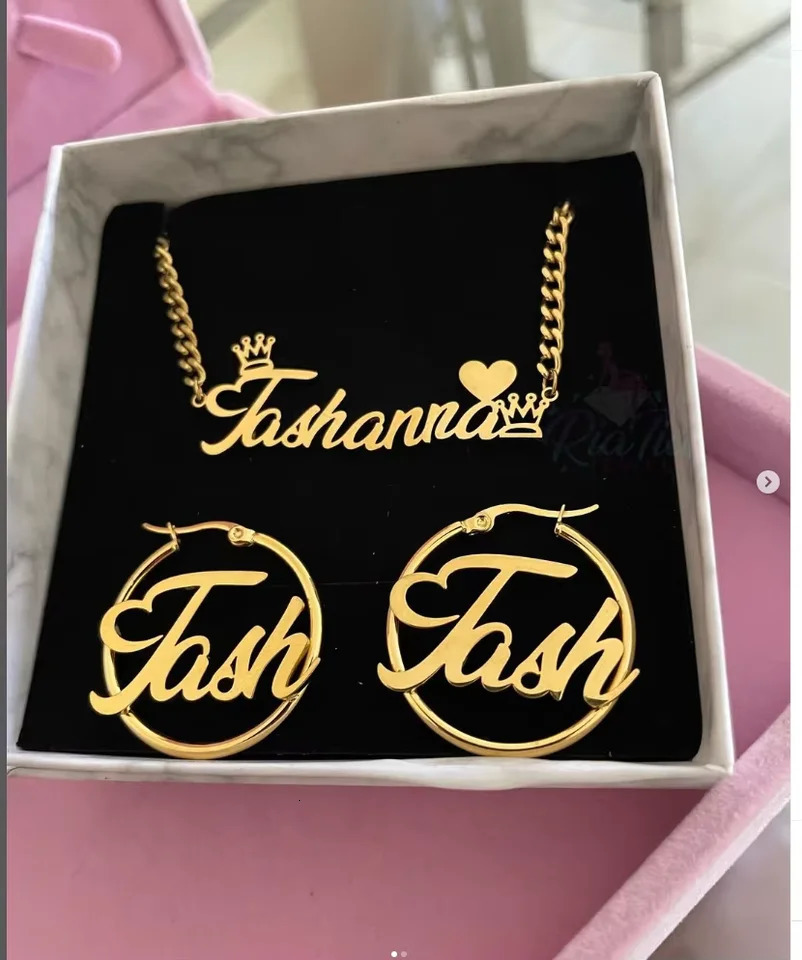 Custom Crown Butterfly Carving Name Necklace Bracelet for Women Stainless Steel Cuba Chain Nameplate Bar Jewelry Set Gifts 250709