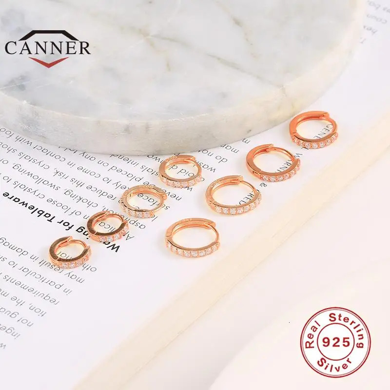 CANNER Real 925 Sterling Silver Ear Hoop Piercing Earrings for Women 6mm 7mm 8mm 9mm Geometric Round Huggie Earings Fine Jewelry 250708