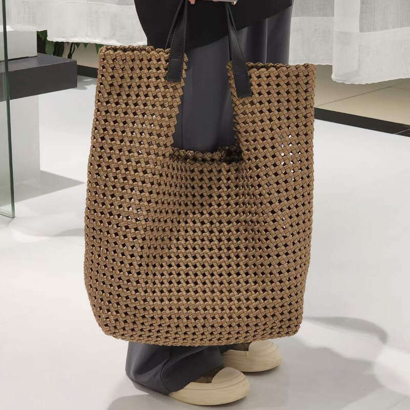 Leather Bag Bucket Bag Tote Bag Summer Woven Tote French Niche High Quality Handmade Handheld Shoulder Crossbody Bag Commuting Versatile