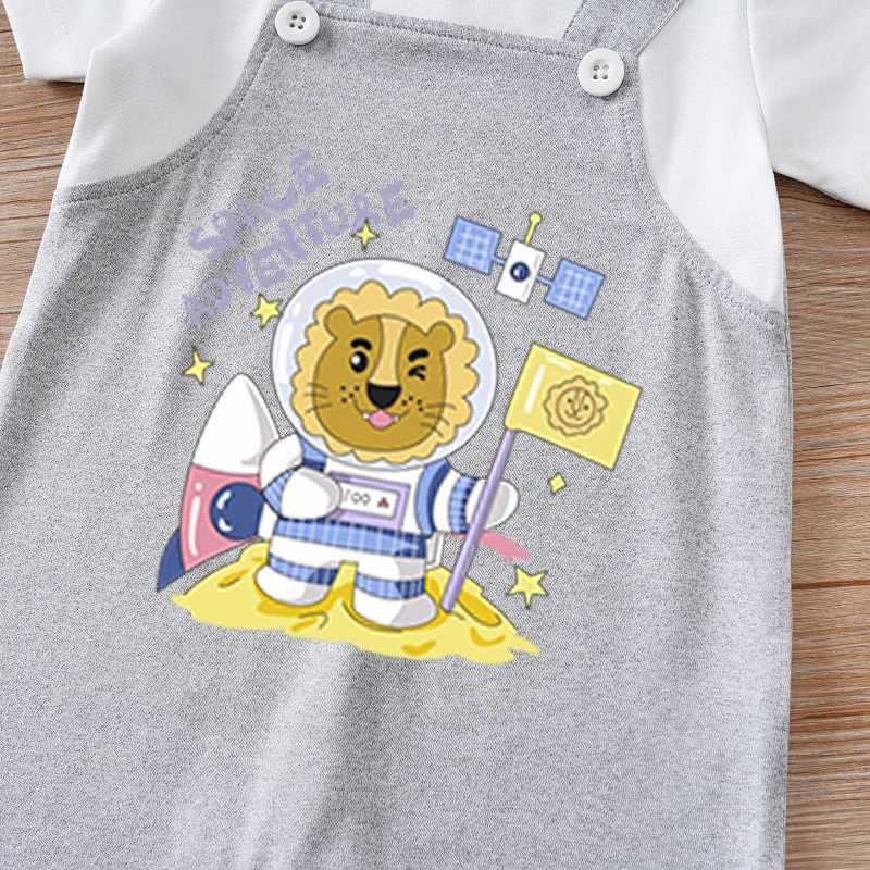 Faux Two-Piece Suspender Astronaut Lion Jumpsuit Soft and Comfortable Short-Sleeved for Newborn Babies in Summer XJ250712