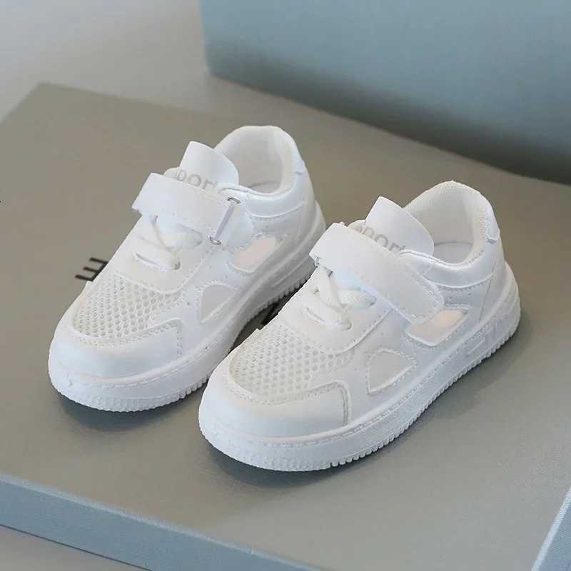 2024 Summer Children White Shoes Boys Sports Shoes Mesh Breathable Board Shoes Girls Hollow Casual Sneakers Soft Sole Kids Shoes XJ250712