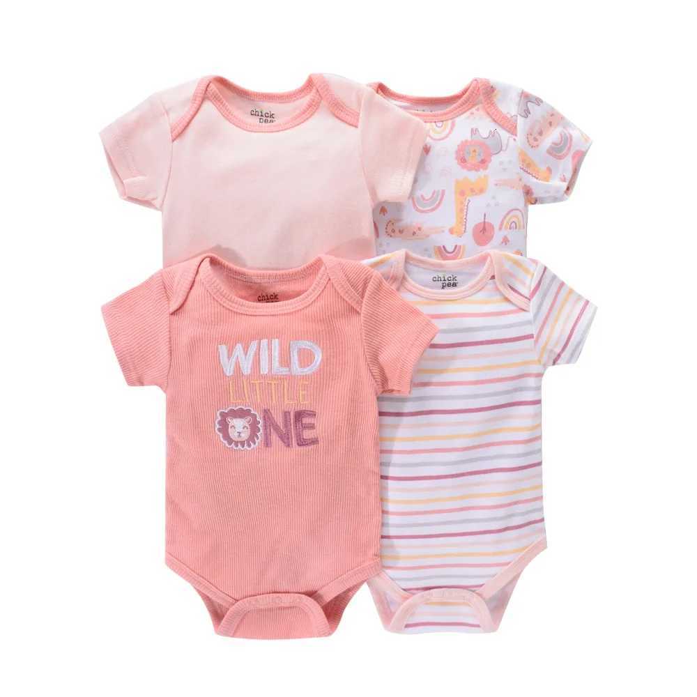 4PCS Newborn Infant Romper Short Sleeve Round Neck Animal Flowers Print Bodysuit For Baby Boys And Girls Clothes XJ250712