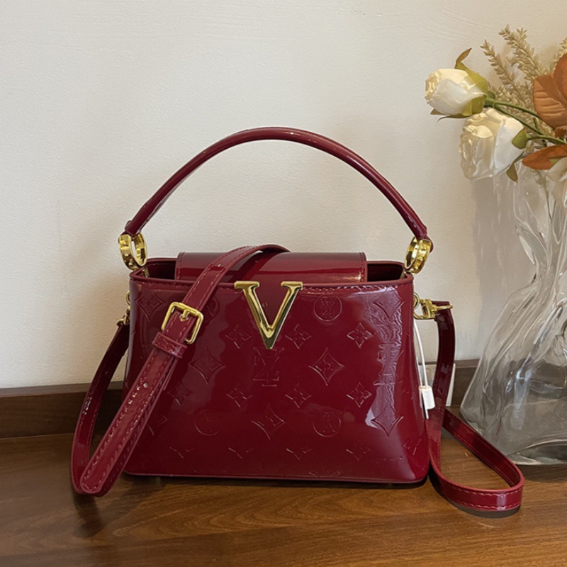 Senior sense bag women new patent leather large capacity commuting bucket bag handbag shoulder crossbody bag