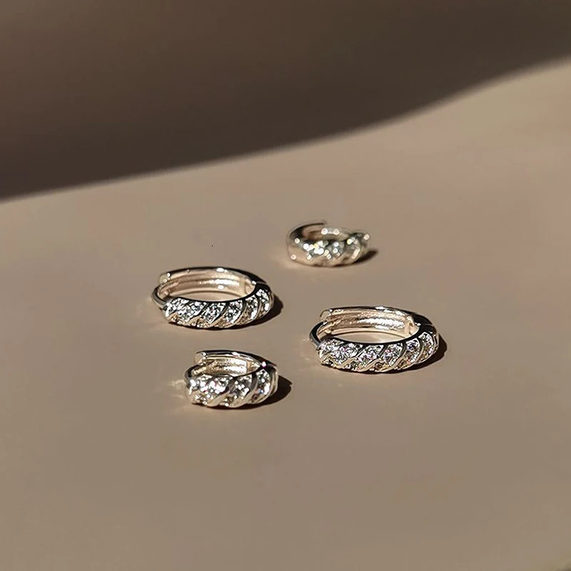 Sparkling French Full Zircon Twisted Hoop Earrings For Women Circle Ear Clips Fashion Jewelry Gift 250708