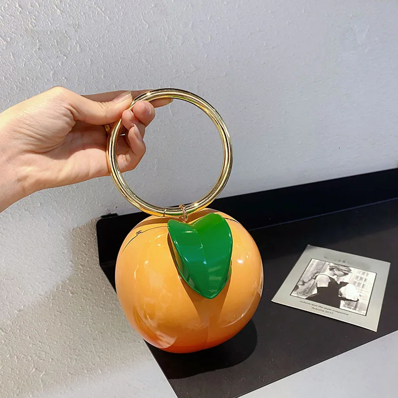 Yellow Peach n Women Handbags Acrylic Box Clutch Bag Evening Party Purse Cute Chains Shoulder Crossbody Bag 250708