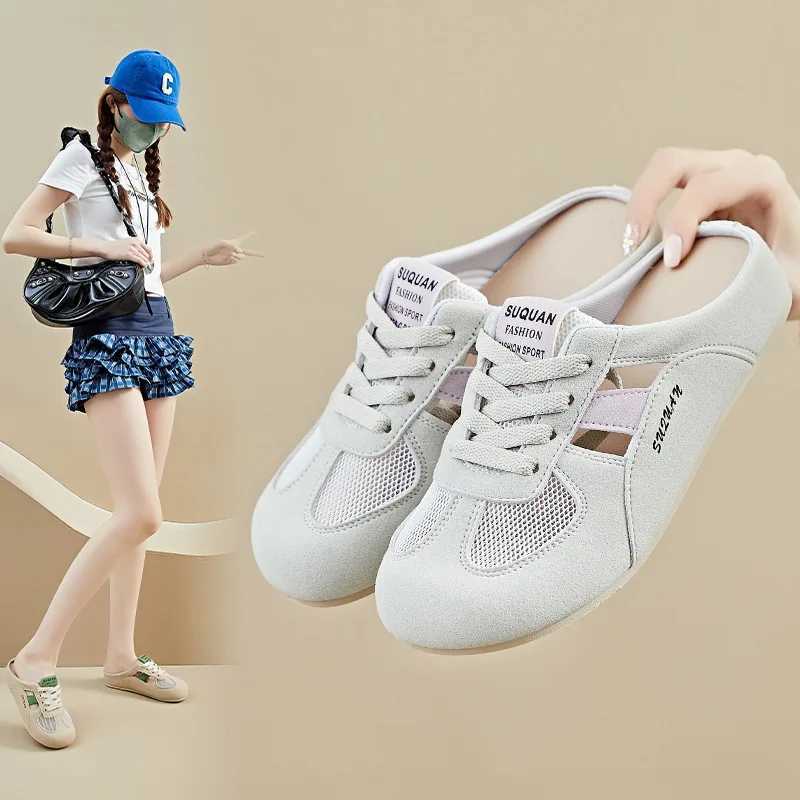 2025 Summer Womens Slingback Flat Shoes Woman Hollow Pahwork Sneaker Slip Shoe Casual Breathable Comfortable Tennis XJ250712
