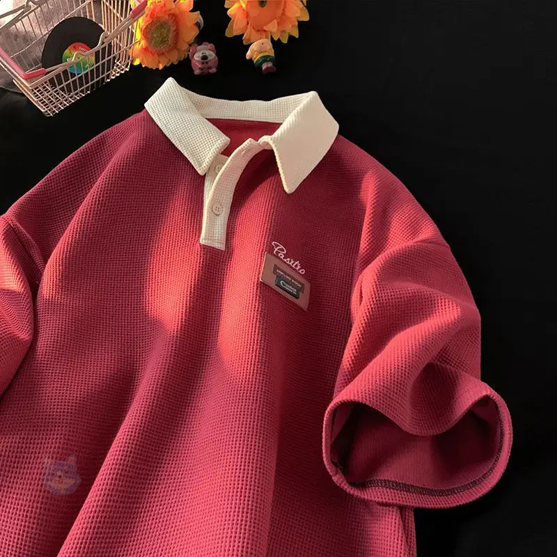 Polo Shirt Hip Hop American Street Men and Women Trendy Personality Polo Shirt Short sleeved Summer Waffle Vintage Casual Top harajuku y2k Comfortable