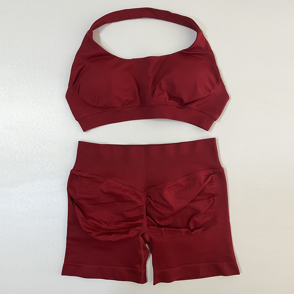 Impact Shorts Sets Seamless Yoga Set Women 2 Pieces Halter Sports Bra And Scrunch Butt Gym Shorts Suits Workout Clothes Outfit