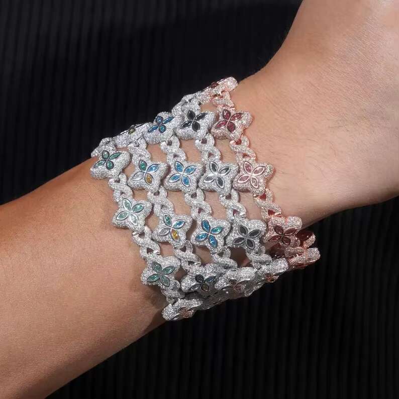 Hot Sale Real VVS Moissanite Clover Leaf Bracelet 925 Sterling Silver Infinity Link Iced Out Moissanite Bracelet for Men Women