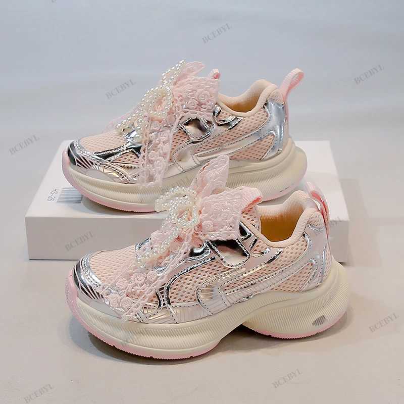 Baby Hot Sale Spring/Autumn Fashion Breathable Thick Sole Bow Beaded Sport Shoes Soft Walking Sports Casual Kid Vulcanized Shoes XJ250712