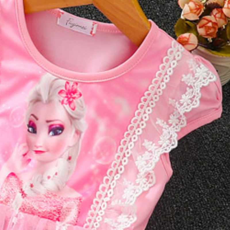 DISNEY kids designer short-sleeved dress Princess dress birthday party dress beach dress baby girls spring and summer children's clothing Elsa 