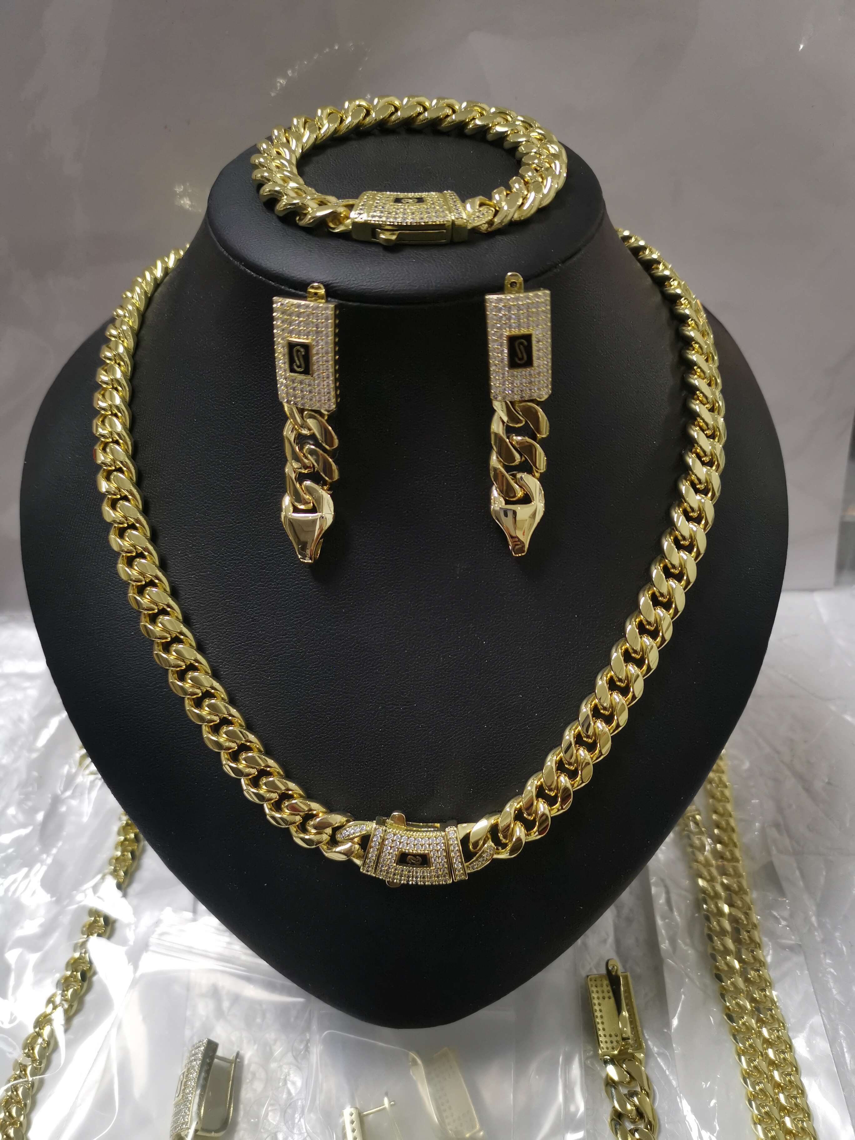 Trendy Anklet Bracelet Necklace14k Gold Jewelry Cuban Link Chain Gold Cuban Miami Chain 6mm -14mm Gold Monaco Chain Unisex