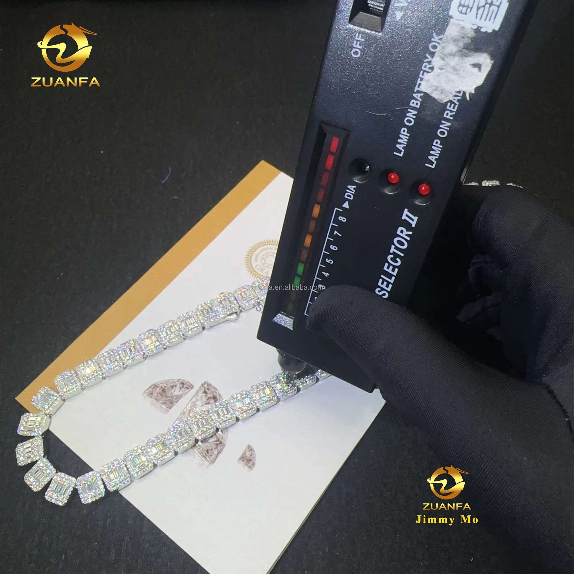 Personalized Hip Hop Style Jewelry Iced Out 925 Solid Silver Rhodium Plated Baguette Moissanite Cluster Tennis Chain Men