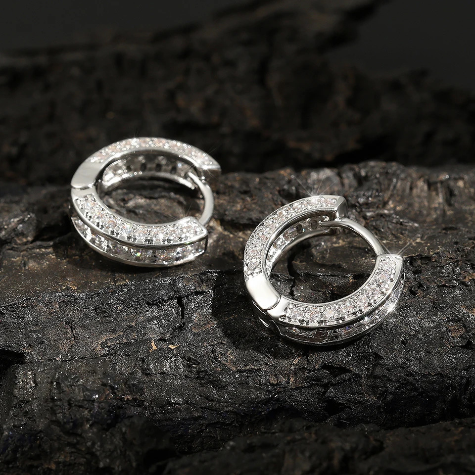 Hip Hop Round Hoop Earrings For Men Crystal Cubic Zirconia Fashion Versatile Male Jewelry Trend Circle Earring Gift 250708