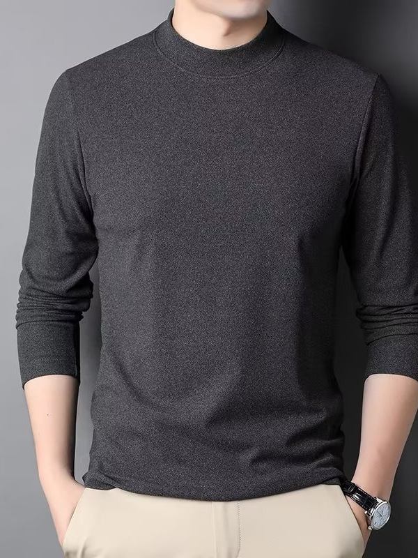 L44569 Half-high collar brushed bottoming shirt men's mid-collar long-sleeved T-shirt sweater autumn and winter double-sided velvet German velvet