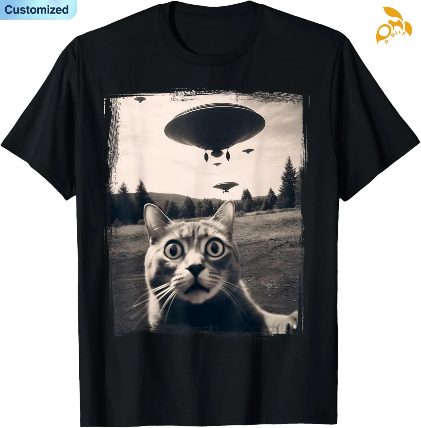 Free shipping for Men's T-Shirts Cat Selfie Alien Invasion Meme Funny Kitten Cute Cat T Shirt high quality many code number options attractive po