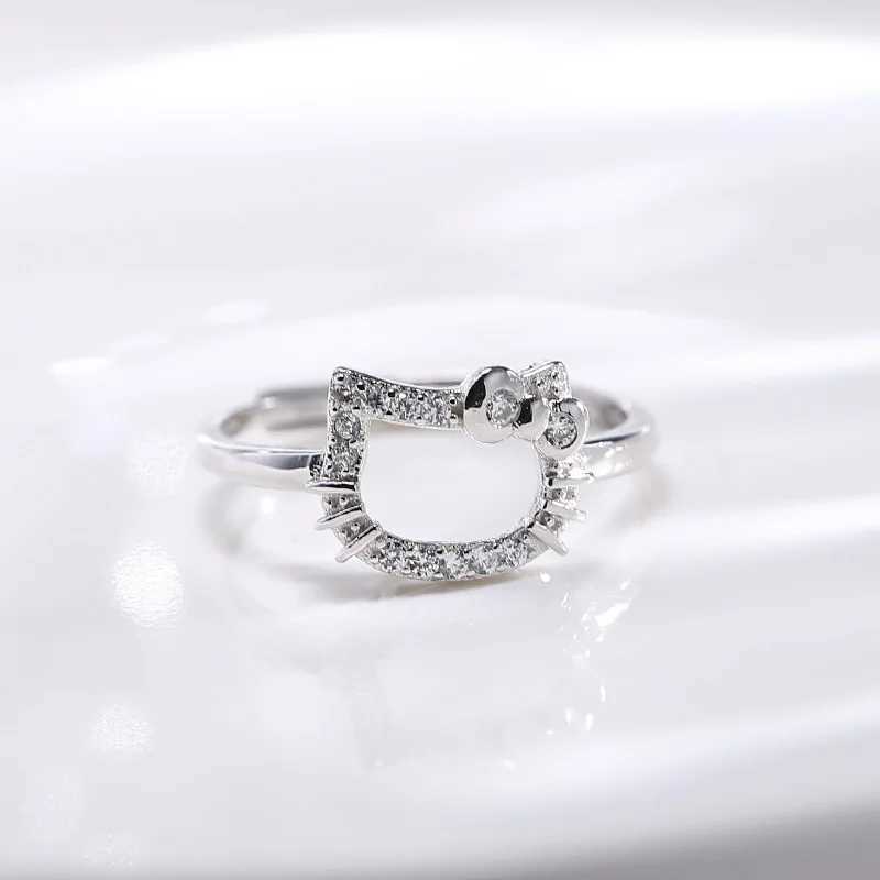 Sanrio Anime Kitty Y2K Cat Rings for Women Simple White Zircon Elegant Adjustable Rings Cute Animal Fashion Jewelry Christmas Gift w250716