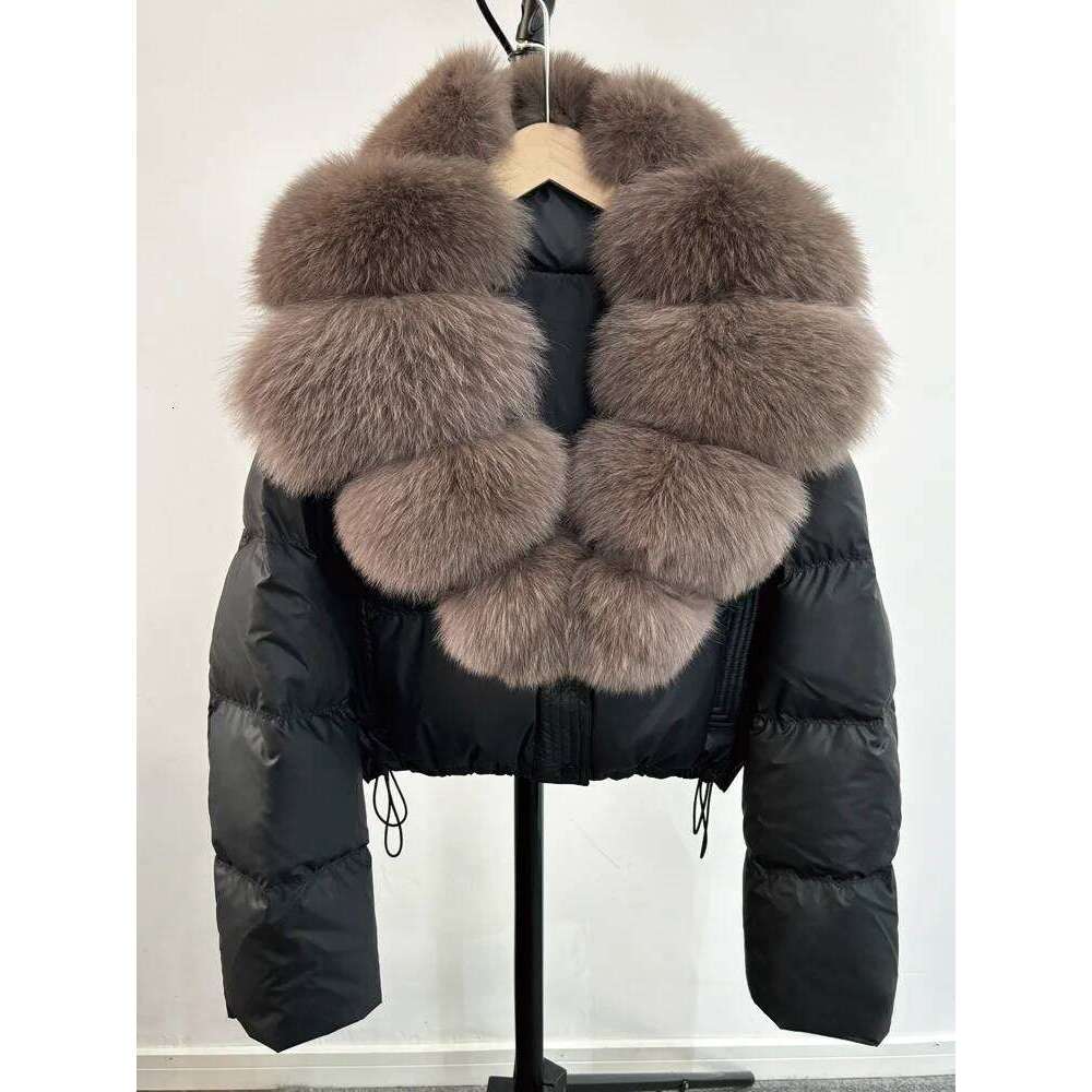 Janveny Large Natural Fox Fur Collar 90% White Duck Down Jacket Women Winter Short Waterproof PU Puffer Coat Female Thick Parkas