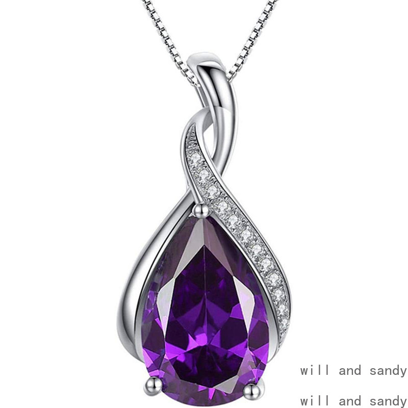 Tear Drop Gemstone Necklace Sterling Silver Heart Cz Bar Cross Dragonfly Pendant Women Necklaces Fashion Jewelry Anniversary Wedding Birthday Mother G