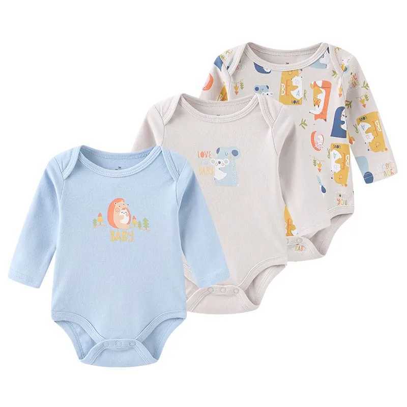 3 Pcs Newborn Long Sleeve 100% Cotton Baby Boy Girl Bodysuit Soft Infant Clothes W250712
