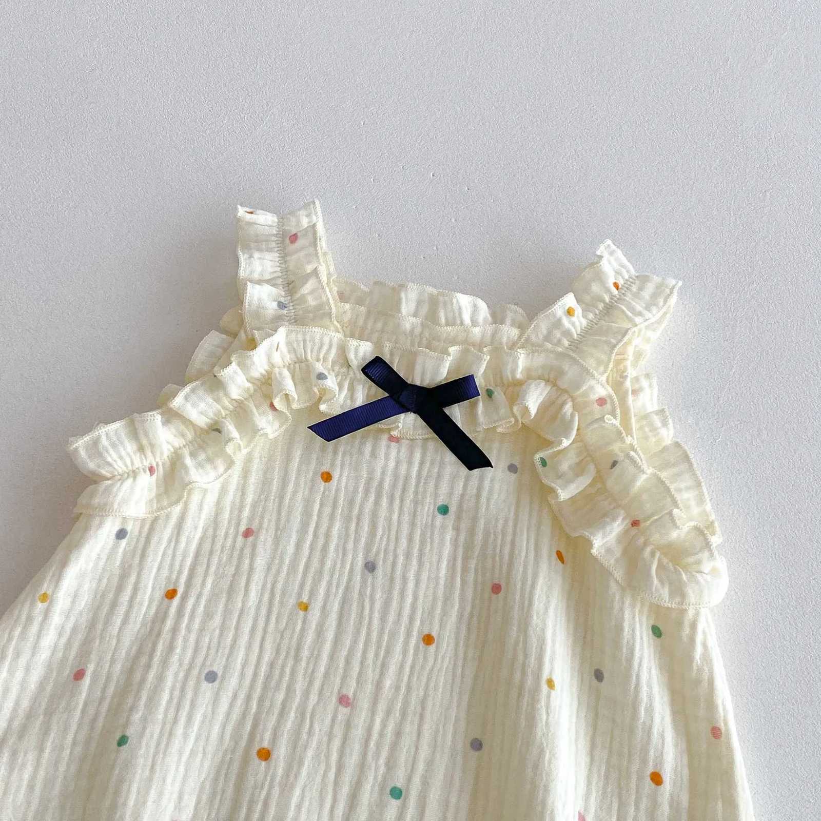 Sleeveless Newborn Baby Girl Romper Colorful Polka Dot Ruffled Strap Crinkle Snap Closure Summer Baby Bodysuit Outfit 0-24M W250712