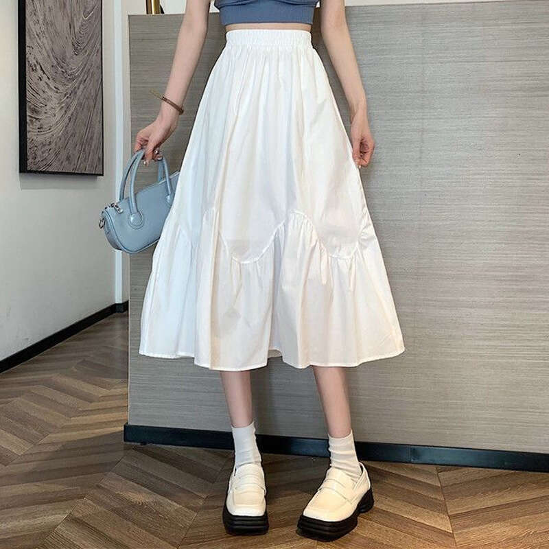High Waist Slimming Versatile Midi For Women Summer New Korean Style Plus Size Loose A-Line Skirt Trendy B5