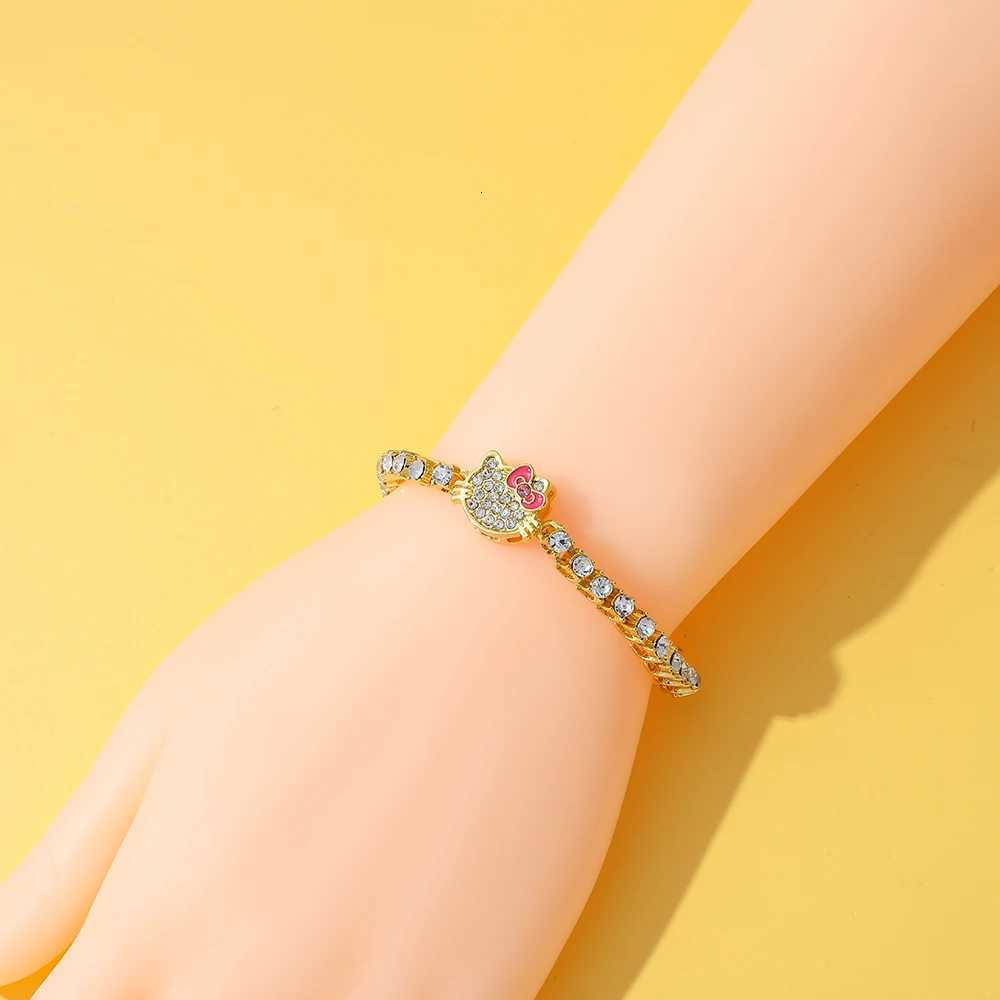 Sanrio Gold Plated Sanrio KT Cat Bracelet for Women Adjustable Full of Rhinestones Trendy Square Zircon Jewelry Accessory w250716