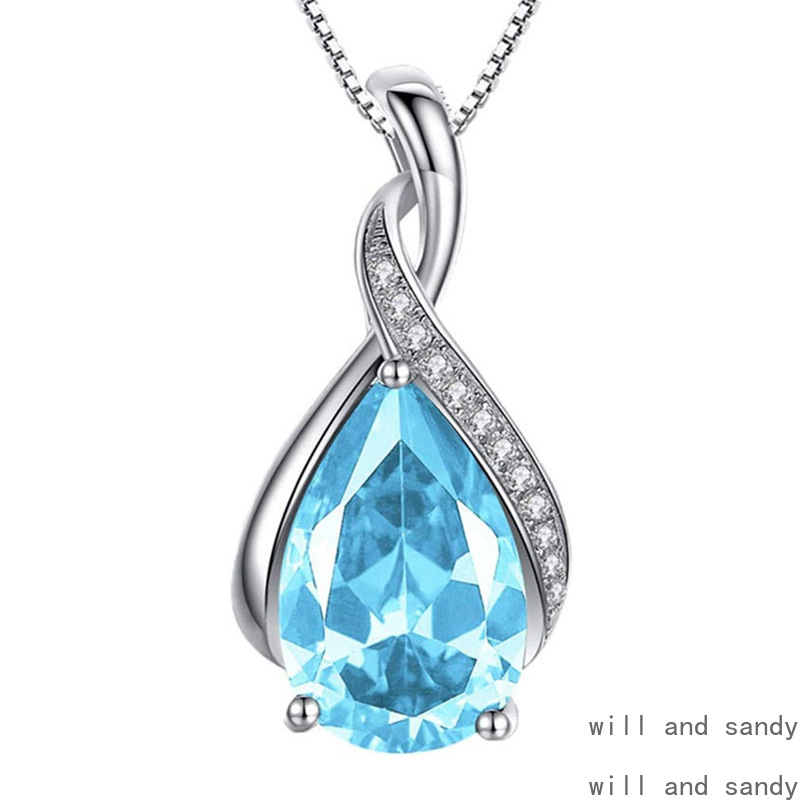 Tear Drop Gemstone Necklace Sterling Silver Heart Cz Bar Cross Dragonfly Pendant Women Necklaces Fashion Jewelry Anniversary Wedding Birthday Mother G