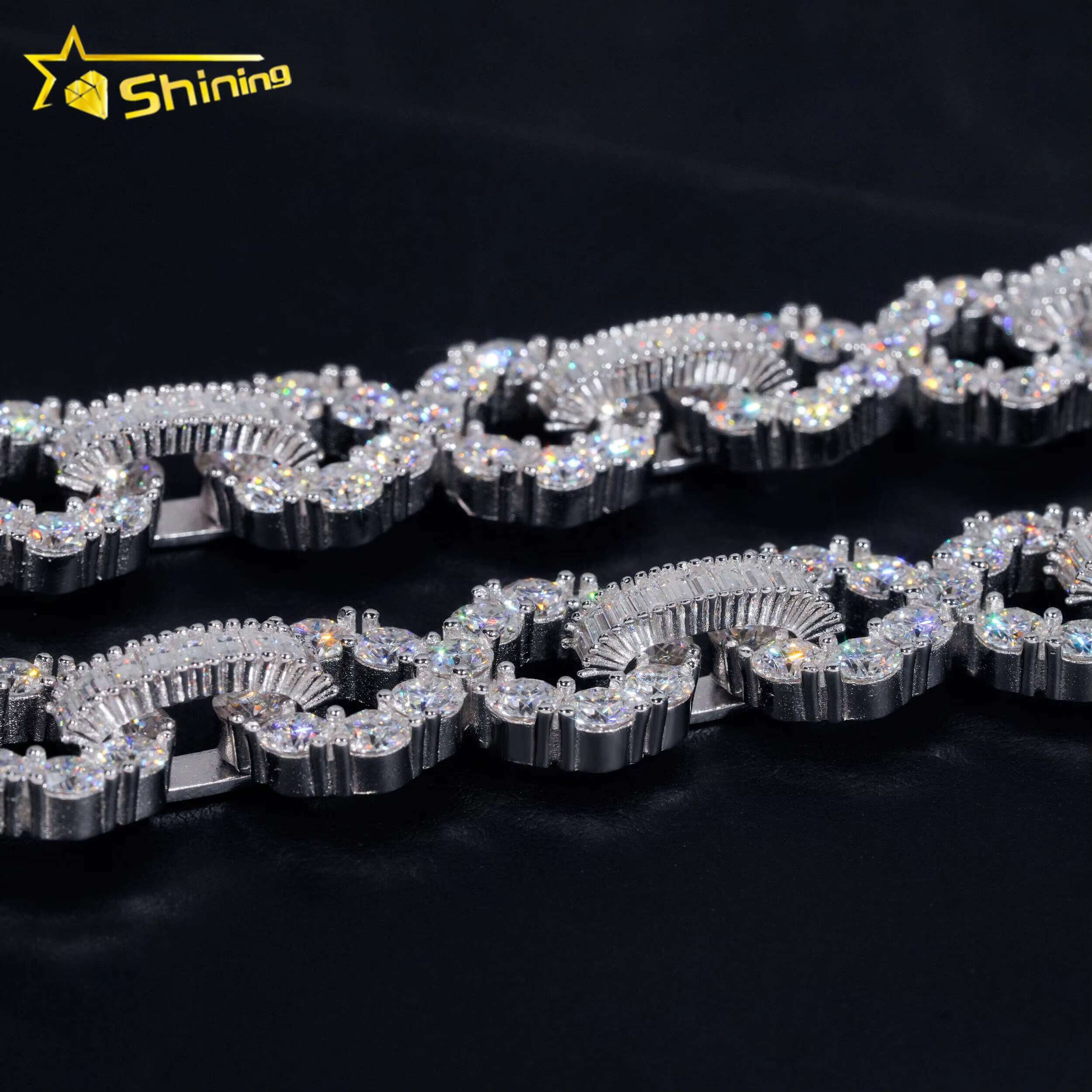 Super Shining Hip Hop Jewelry 16MM Big Stones 925 Sterling Silver VVS Moissanite Diamond Infinity Iced Out Cuban Link Chain