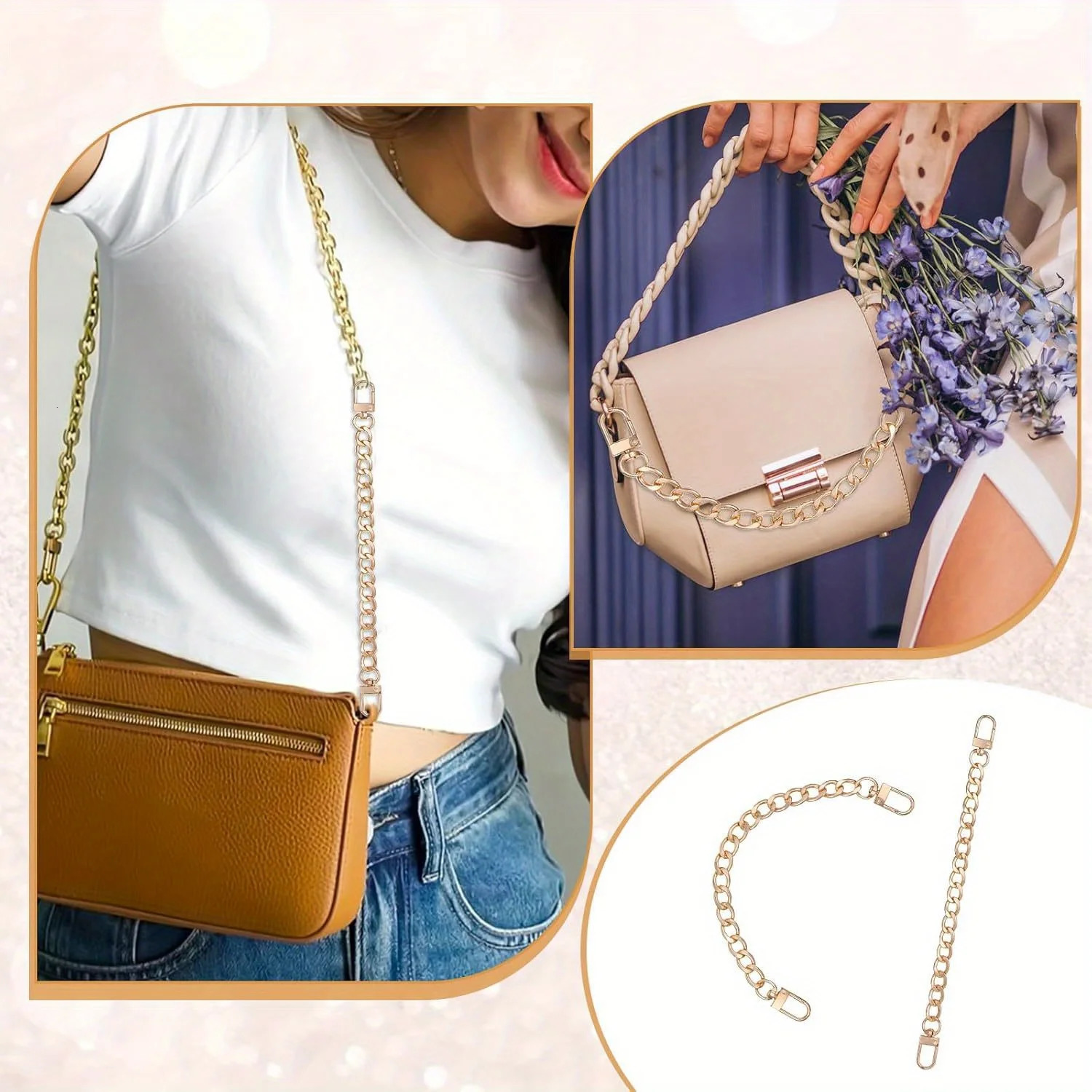 2Pcs Bag Extender Chain Gold Purse Chain Short Purse Strap Flat Handbag Replacement Extender Strap Short Bag Chains 250707 - view 7