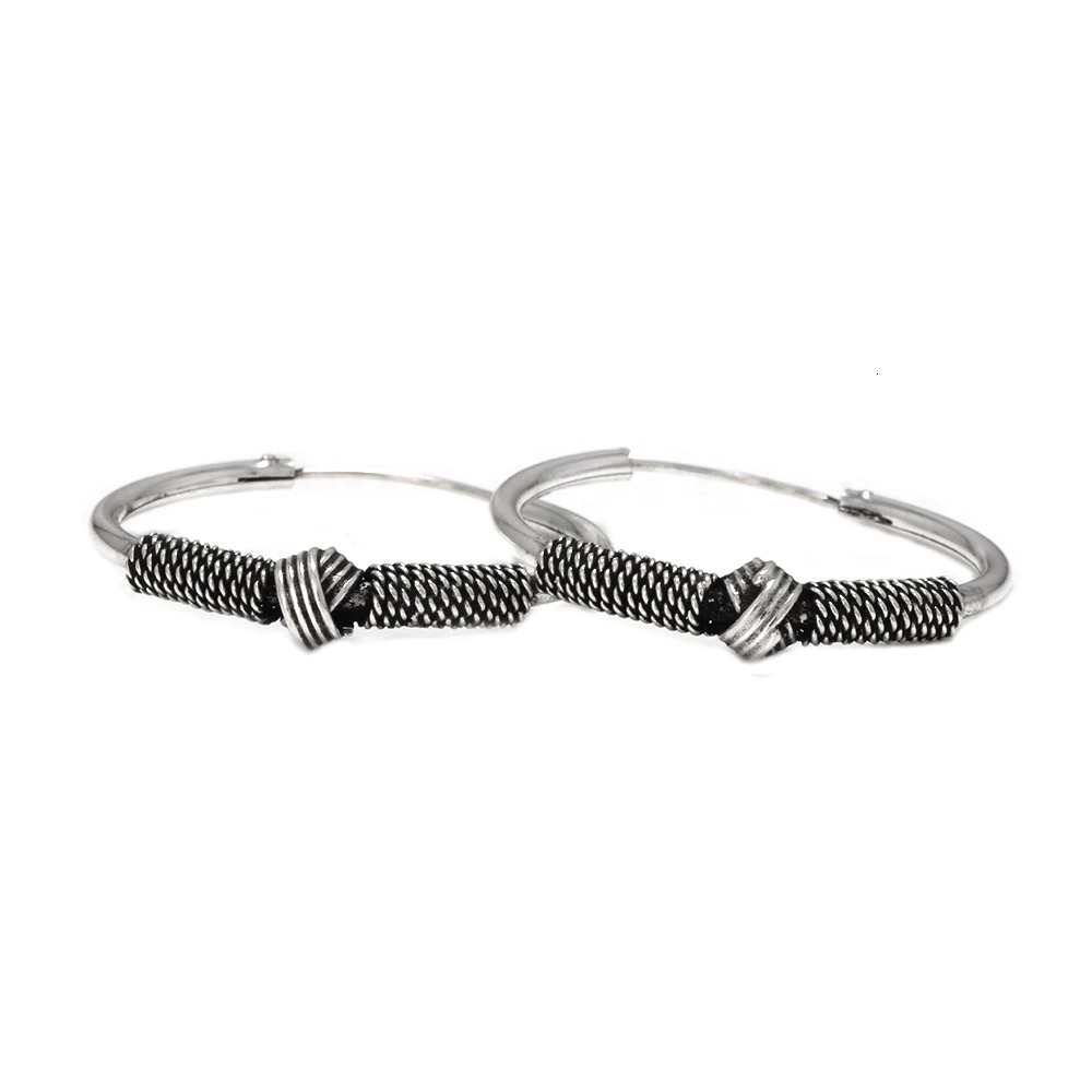 Real 925 Sterling Silver Hoop Earrings Antique Thai Silver Round Circle Hip Hop Punk Gothic Jewelry Party Gift 250708