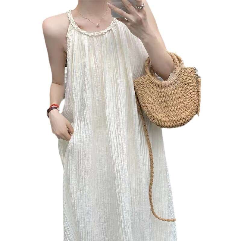 Gentle Style Halter Neck Strap For Women, Summer Petite Fairy Slimming Beautiful Beach Vacation Dress B5