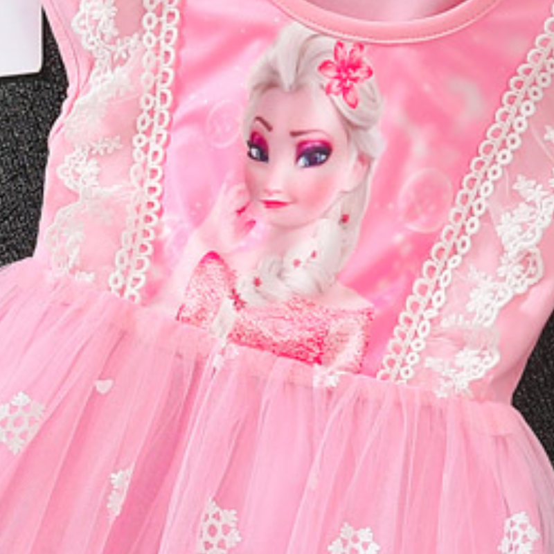 DISNEY kids designer short-sleeved dress Princess dress birthday party dress beach dress baby girls spring and summer children's clothing Elsa 