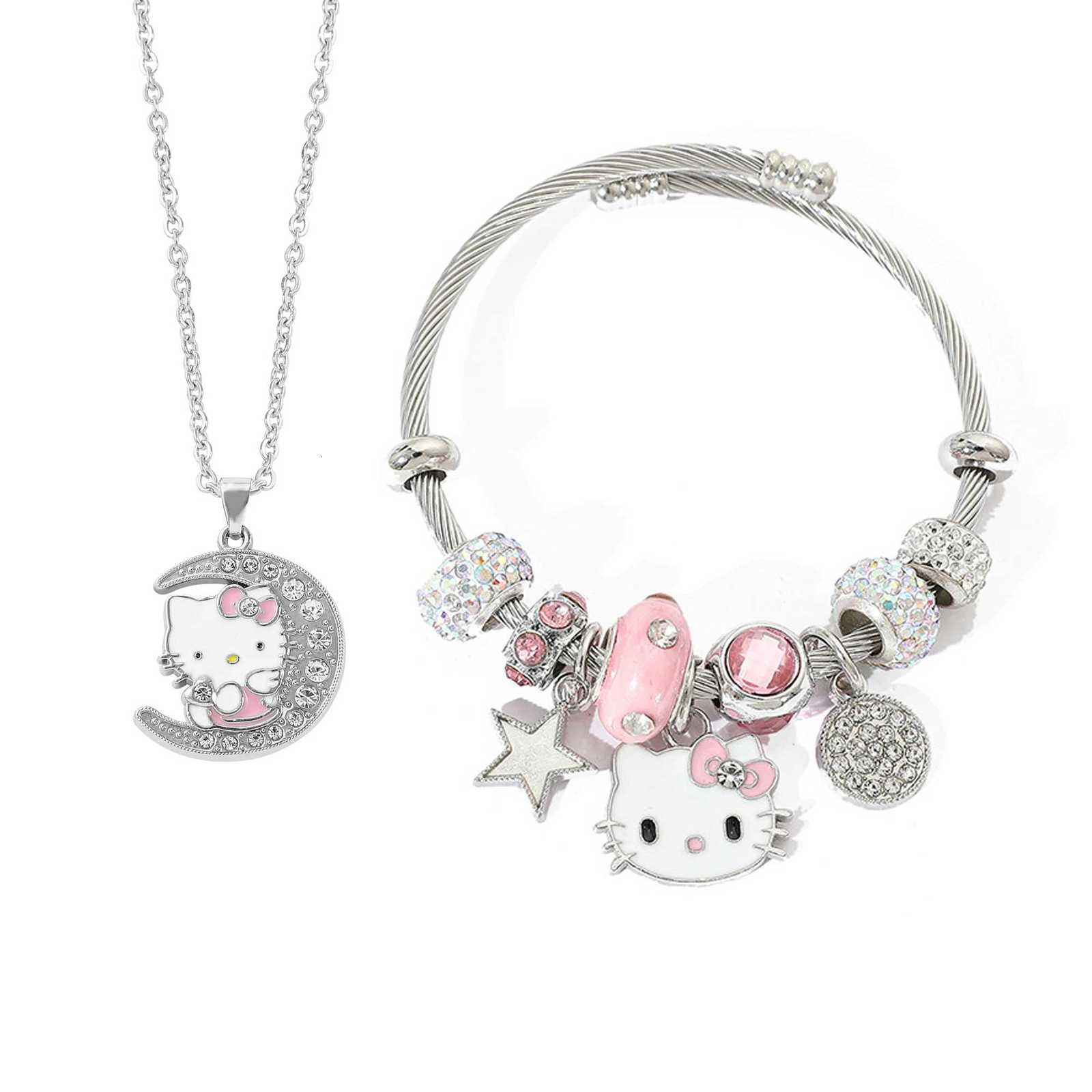 Sanrio 2pcs/set fashion exquisite cartoon cute Hello Kitty trendy rhinestone jewelry set suitable for daily wear suitable as a w250716