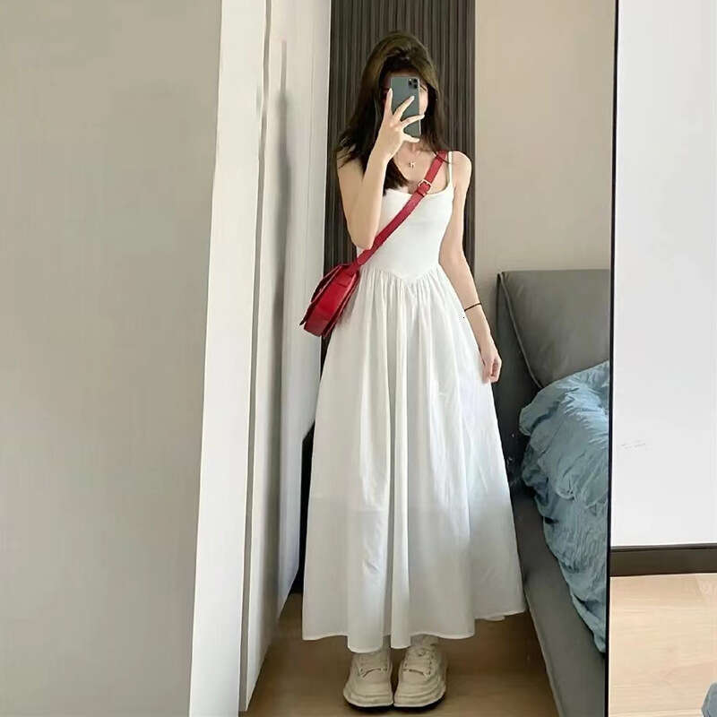White Strap For Women Summer New Small Petite Slimming Gentle French Style First Love Long Dress B5