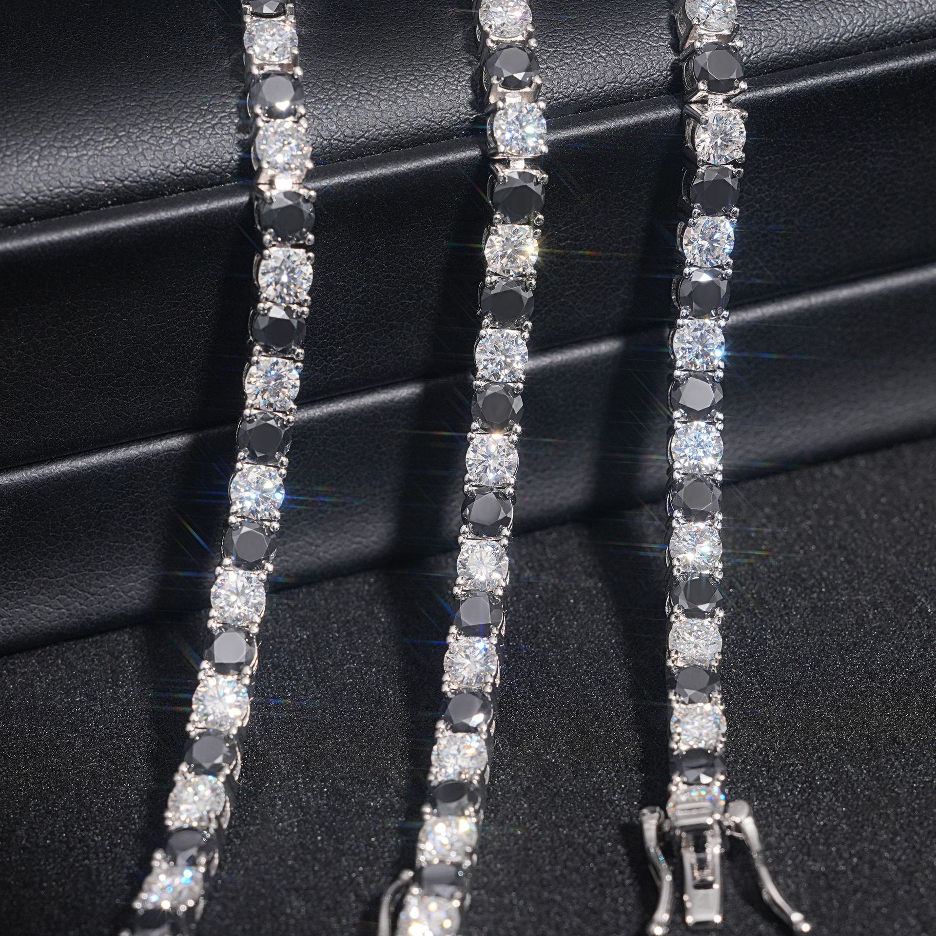 4mm S925 White Gold Plated Hip Hop Jewelry D Color +Black Moissanite Diamond Tennis Chain Bracelet Men