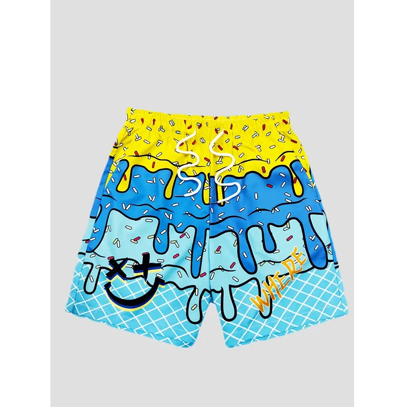 Hot-selling Fashionable and Trendy Ice Cream Graphic Beach Shorts for Men, Cool Summer 3D Printed Swimming Trunks, Loose Street Z260314