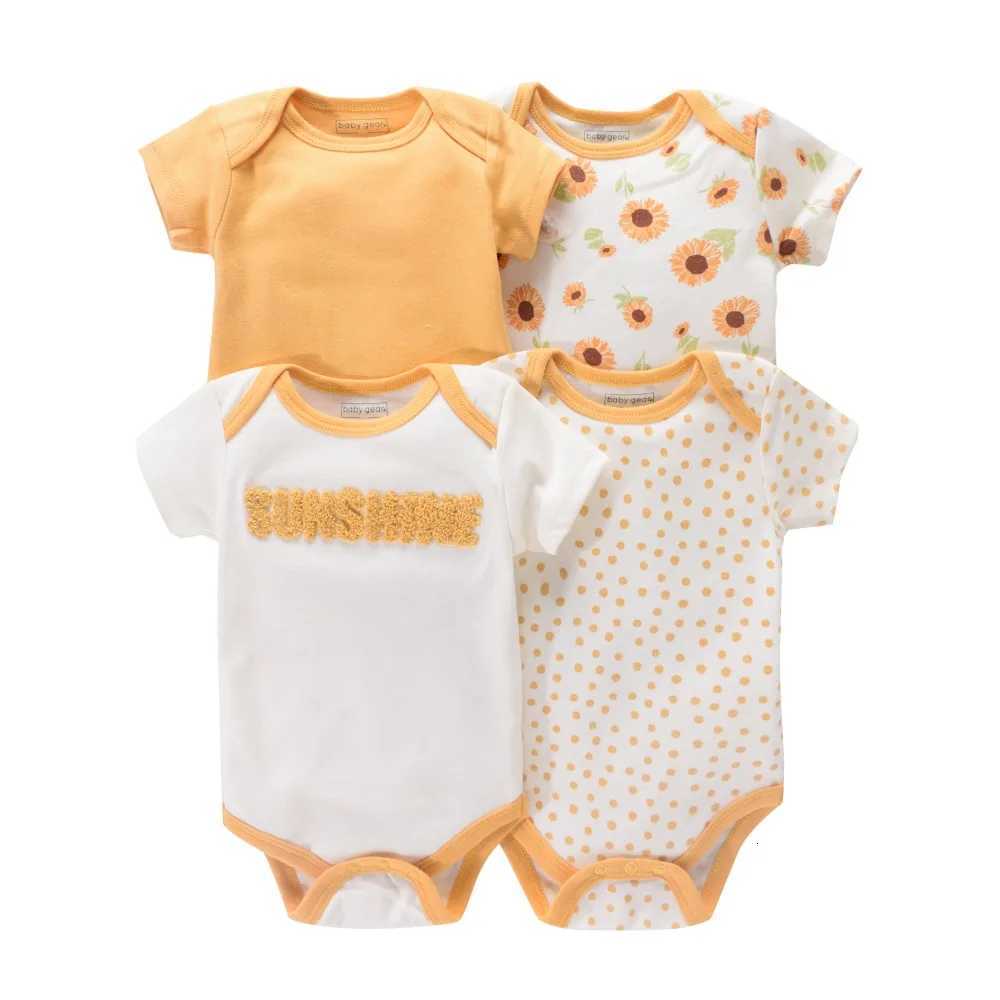 4PCS Newborn Infant Romper Short Sleeve Round Neck Animal Flowers Print Bodysuit For Baby Boys And Girls Clothes XJ250712